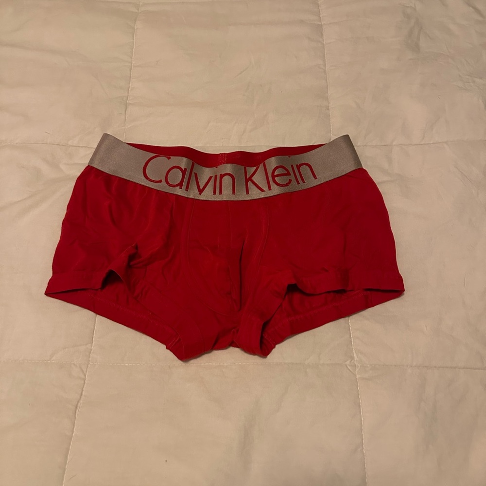 Calvin Klein Red Steel Trunks with Gray Waistband